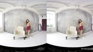 Red-Hot Platinum-Blonde First-Timer Nubile Unclothing her Crimson Microskirt