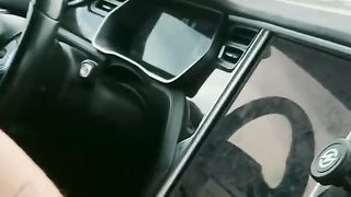 TEENAGE TAKES JIZM SHOT IN THROAT WHILE DRIVING A TESLA