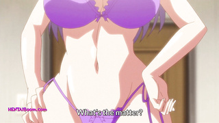 Manga porn Buxom Purple Hair Dame Lures Guy for Wild Orgy