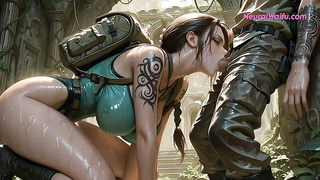 Treasure huntress Lara Croft humped among ancient wrecks