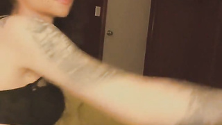 Punk female takes off herself on your couch and