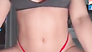Mandy Sacs Black Hooter-sling & Crimson Underpants