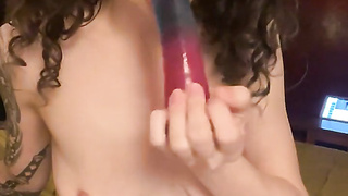 Emo nymph keeps throating her faux-cock