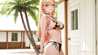 Marin Kitagawa super-hot hook-up and sloppy facial cumshot on a personal beach (AI-manga porn)