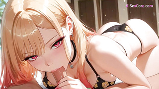 Marin Kitagawa super-hot hook-up and sloppy facial cumshot on a personal beach (AI-manga porn)