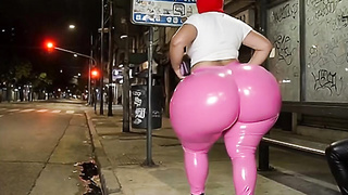 Humungous Donk Lady in Taut Pinkish Stretch pants Gets Gazed at in Public