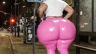 Humungous Donk Lady in Taut Pinkish Stretch pants Gets Gazed at in Public