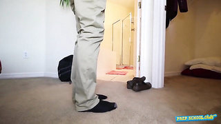 Curvaceous dark haired student nubile Sadie Holmes takes a ginormous trouser snake
