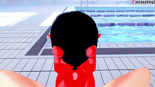 Meru the succubus pulverized waring a swimsuit