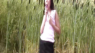 Black-haired Glides Purple Fake penis Deep Outdoors