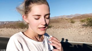 Public Teenie Intercourse in the Convertible Camper on a way to Las Vegas - Eva Elfie