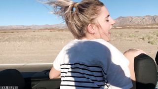Public Teenie Intercourse in the Convertible Camper on a way to Las Vegas - Eva Elfie