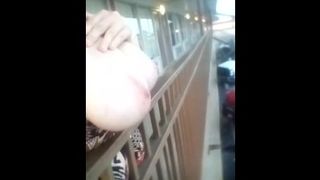 Caught ambling braless public getting off