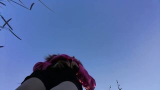 Exhibitionist freckledRED Touches Her Meaty Clittie Outdoors Until Screaming Ejaculation