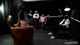 Bony beauty gets drilled by five folks and she slurps their jizm