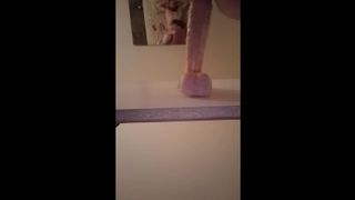 Unexperienced wifey shagging yam-sized fake penis while deep-throating shaft