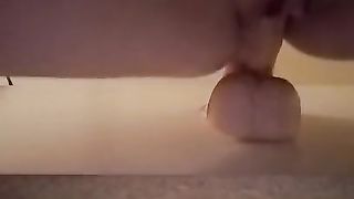 Unexperienced wifey shagging yam-sized fake penis while deep-throating shaft