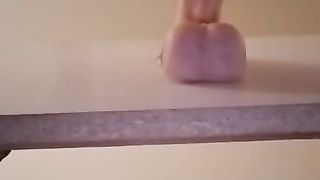 Unexperienced wifey shagging yam-sized fake penis while deep-throating shaft