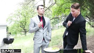 Eveline Dellai fellates and bangs 2 spunk-pumps at her bbq