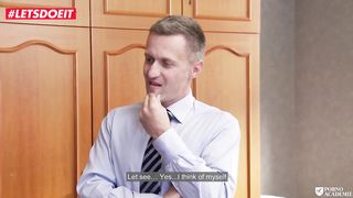 Brown-Haired New-Cummer Teenage tricks the Academy Principal