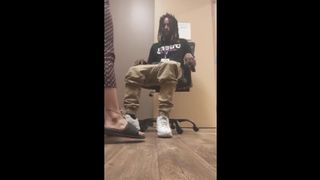 Inked towheaded gives BIG BLACK COCK greatest head while at work