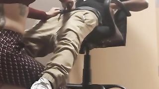 Inked towheaded gives BIG BLACK COCK greatest head while at work