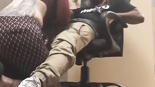 Inked towheaded gives BIG BLACK COCK greatest head while at work