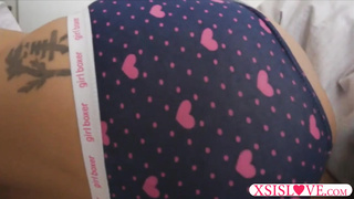 Sharing a sofa with adorable teenage stepsis concludes in a morning boink