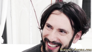 Horny tatted teenager railing hard-on