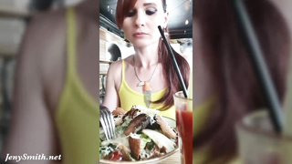 Jeny Smith ambles in public with translucent cutoffs. Real displaying moments