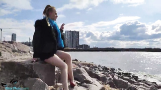 Lewd Wifey Ambles Sexually Along the City and Smokes on Beach