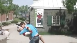 Teenager Drilling on Public Place