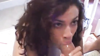 Fledgling gf guzzles his fountain in the stairs