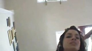 Fledgling gf guzzles his fountain in the stairs