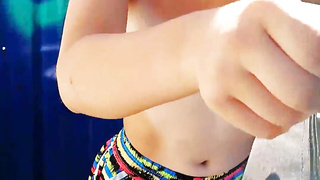 Hidden Cam at the suntanned teenage in the beach cabin