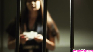 Kinky lezzies are pleasuring each other while sharing a prison cage and shrieking while jizzing