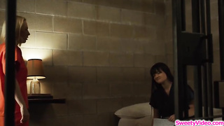 Kinky lezzies are pleasuring each other while sharing a prison cage and shrieking while jizzing