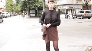 Shameless honey went out dressed in sheer stocking and no underpants, because it arouses her a bunch