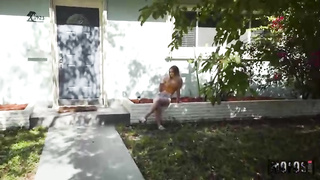 Puny boobed, ash-blonde stunner is getting her daily dosage of pound, from one of her neighbors