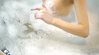 Torrid Japanese brown-haired with stiff obese globes, Alice Zhou is having a calming bathtub in the afternoon