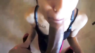 Super-Steamy doll is fellating trunk in a POINT OF VIEW fashion and listening to her counterpart's screams and breathes