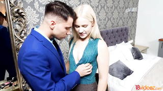 Red-Hot platinum-blonde vamp is providing a deep, voluptuous oral to a buddy before getting boned rigid