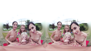 Captivating gals like the same stud and don't mind sharing his rigid cock, once in a while