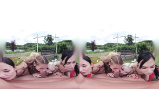 Captivating gals like the same stud and don't mind sharing his rigid cock, once in a while