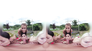 Captivating gals like the same stud and don't mind sharing his rigid cock, once in a while