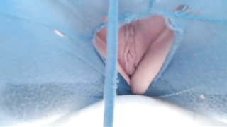 Inexperienced stunner in liberate trousers is stretching her gams broad open and displaying her muff