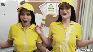 Messy minded office chicks had a 3 way with a delivery man, during a lunch break