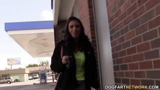 Petite jugged, fledgling dark-haired is inhaling a fat, dark-hued man meat thru a gloryhole, just for joy