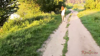 Bodacious, unexperienced stunner with crimson lips is deepthroating a stranger's man-meat and getting romped in the nature