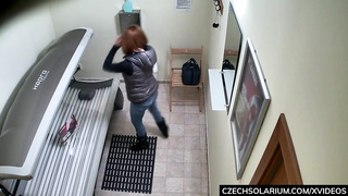 Ginger-Haired Ultra-Cutie Tannning in Public Solarium